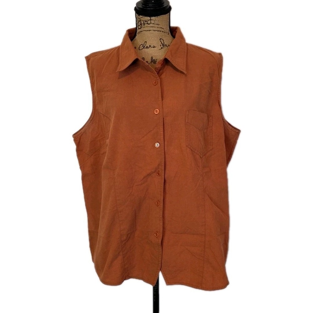 Falls Creek Rust Sleeveless Button Up Top 26W Plus Size Boho Minimalist Earthy